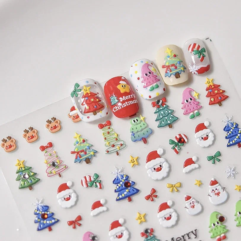 Black White Christmas Tree Snowflake Bowknot Snowman Socks Star Santa Hat Deer Rhinestone Winter Nail Art Sticker Manicure Decal (Online Order Only)