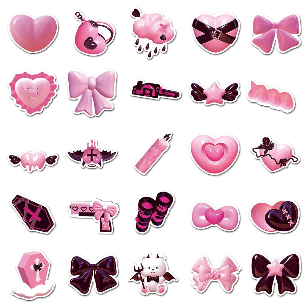 10/30/50PCS Ins Style 2D Pink Cartoon Stickers Decals For Motorcycle Notebook Phone Bike Suitcase Guitar Kids Sticker Toys Gift (ONLINE ORDER ONLY)