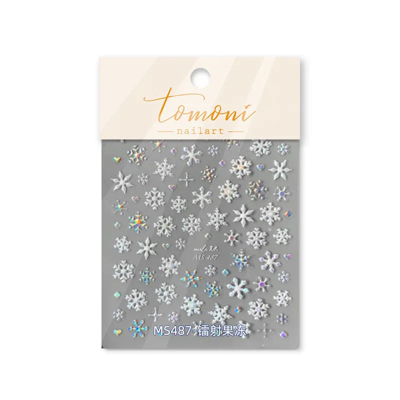 Bronzing Jelly Laser Snowflake Christmas Hot 5D Soft Embossed Relief Self Adhesive Nail Art Decoration Sticker 3D Manicure Decal (ONLINE ORDER ONLY)