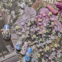 Flower Garden Purple Yellow Pink Daisy Butterfly Delicate 5D Soft Relief Adhesive Nail Art Decoration Sticker 3D Manicure Decals (ONLINE ORDER ONLY)