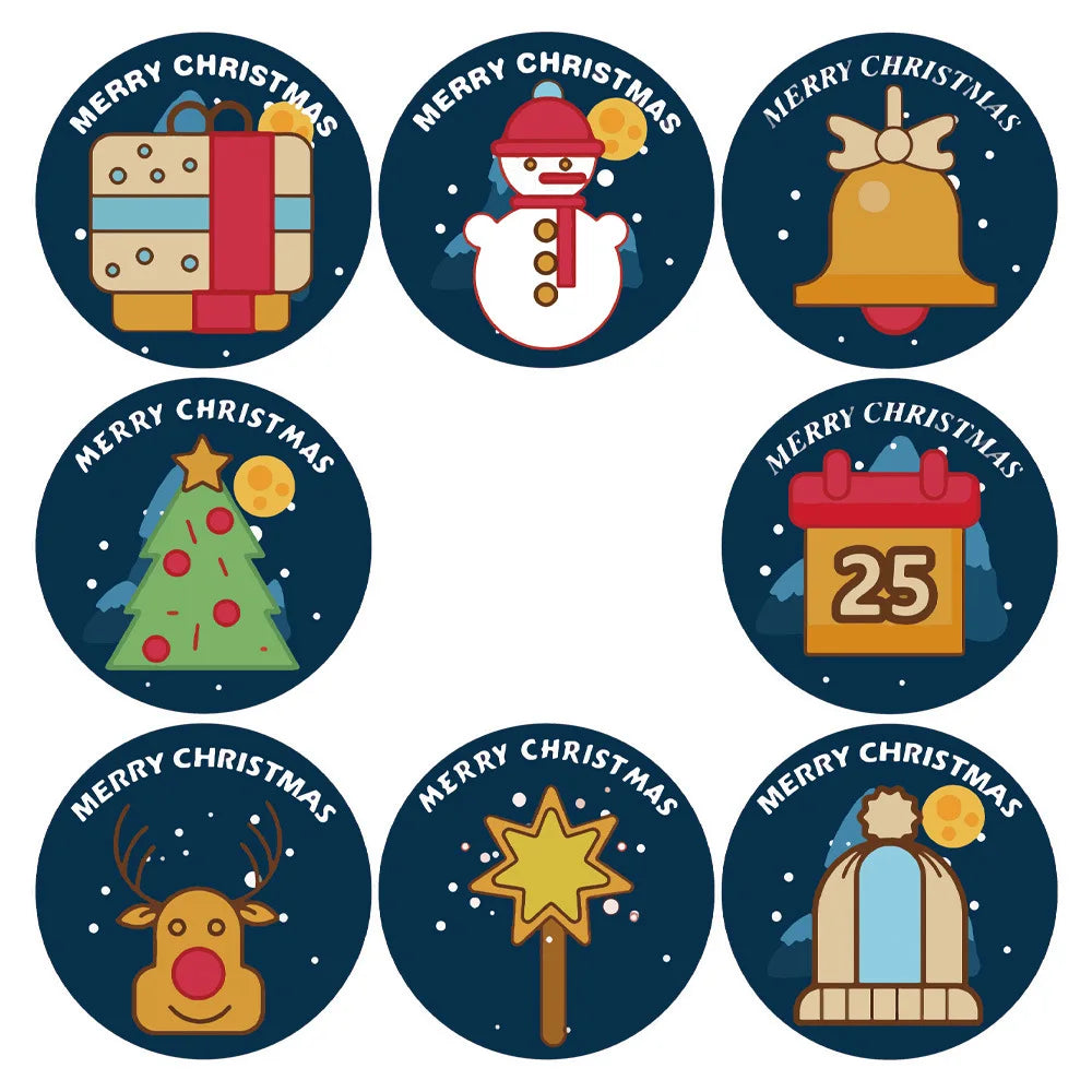 100-500Pcs Christmas Gift Box Round Labels Christmas Sticker Candy Bag Flower Gift Box Cake Boxes Packaging New Year Stickers (ONLINE ORDER ONLY)