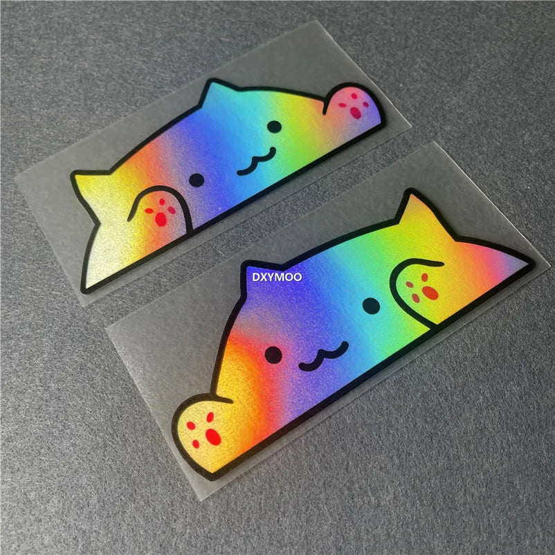 1 Pair Cute Cat Car Stickers Outside Decoration Applique Motocross Auto Truck Window Body Decal Reflective Laser (ONLINE ORDER ONLY)