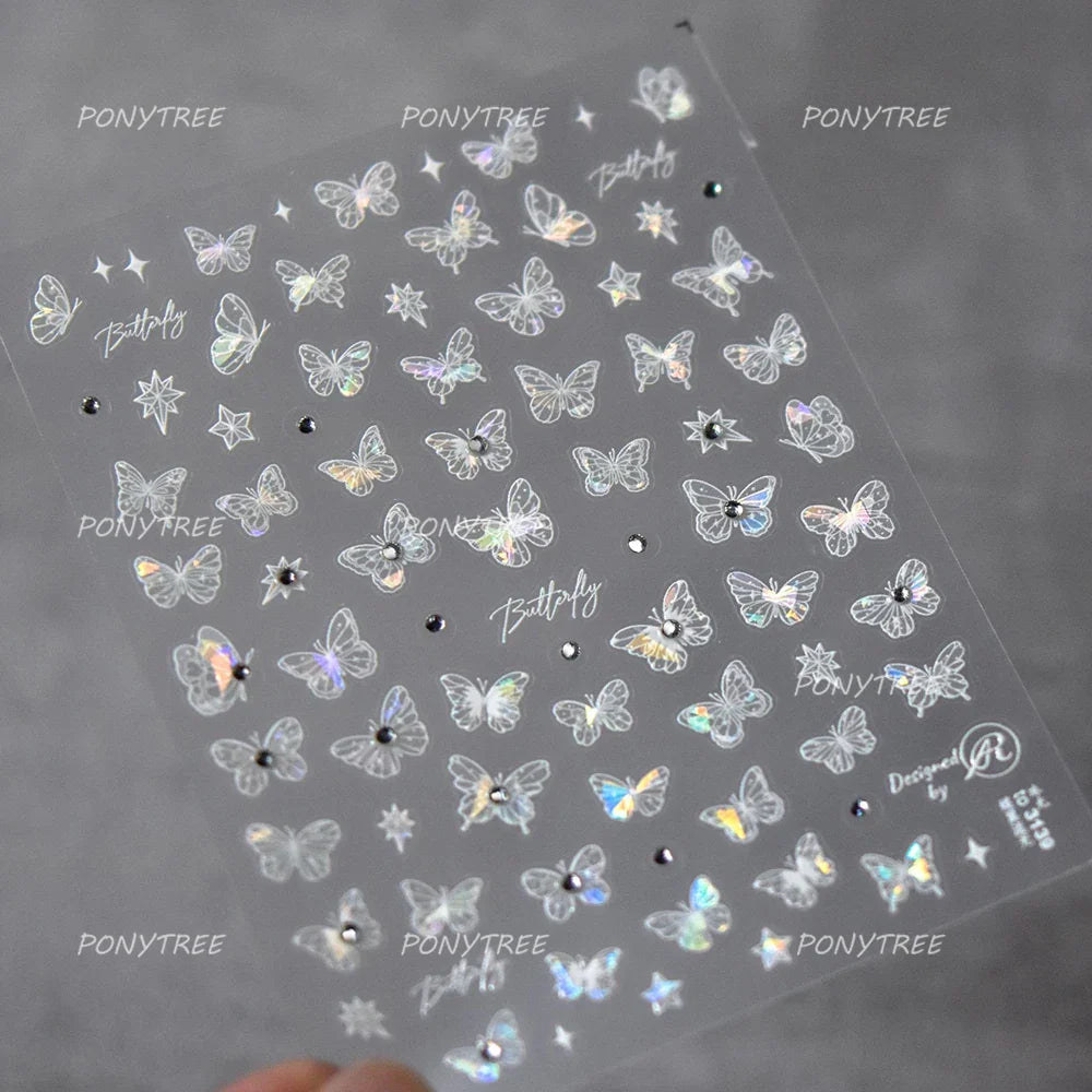 Shiny Butterfly Lace Line Bowknot Silk Ribbon Star Love Heart Fantasy Delicate Chic Adhesive Nail Art Stickers Manicure Decals (Online Order Only)