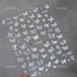 Shiny Butterfly Lace Line Bowknot Silk Ribbon Star Love Heart Fantasy Delicate Chic Adhesive Nail Art Stickers Manicure Decals (Online Order Only)