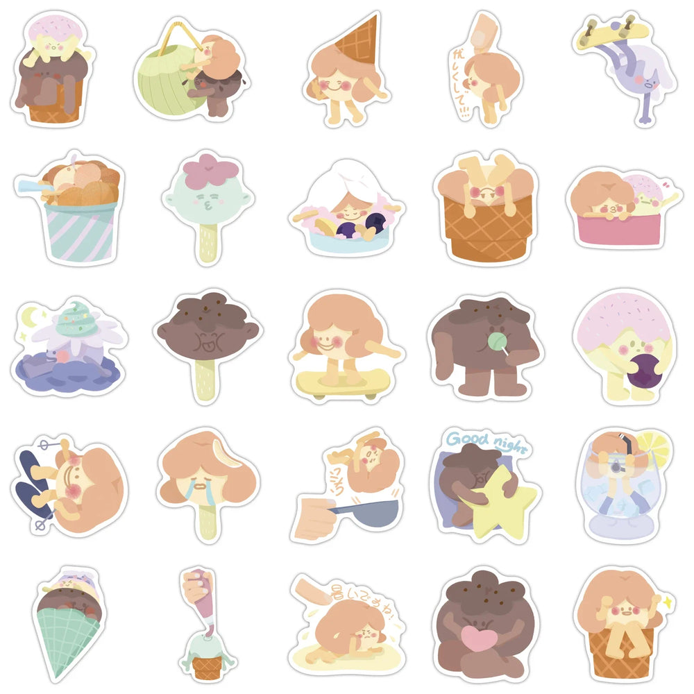 52PCS Ice Cream Stickers Girl Suitable for Drink Bottle Photo Luggage Laptop Car Trendy Decals Graffiti Sticker Ins Style (ONLINE ORDER ONLY)