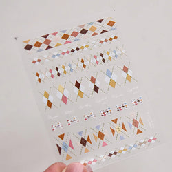 French Style Colorful Square Grid Rhombus Stripe Bowknot Line 3D Self Adhesive Nail Art Stickers Shiny Rhinestone Manicure Decal (Online Order Only)