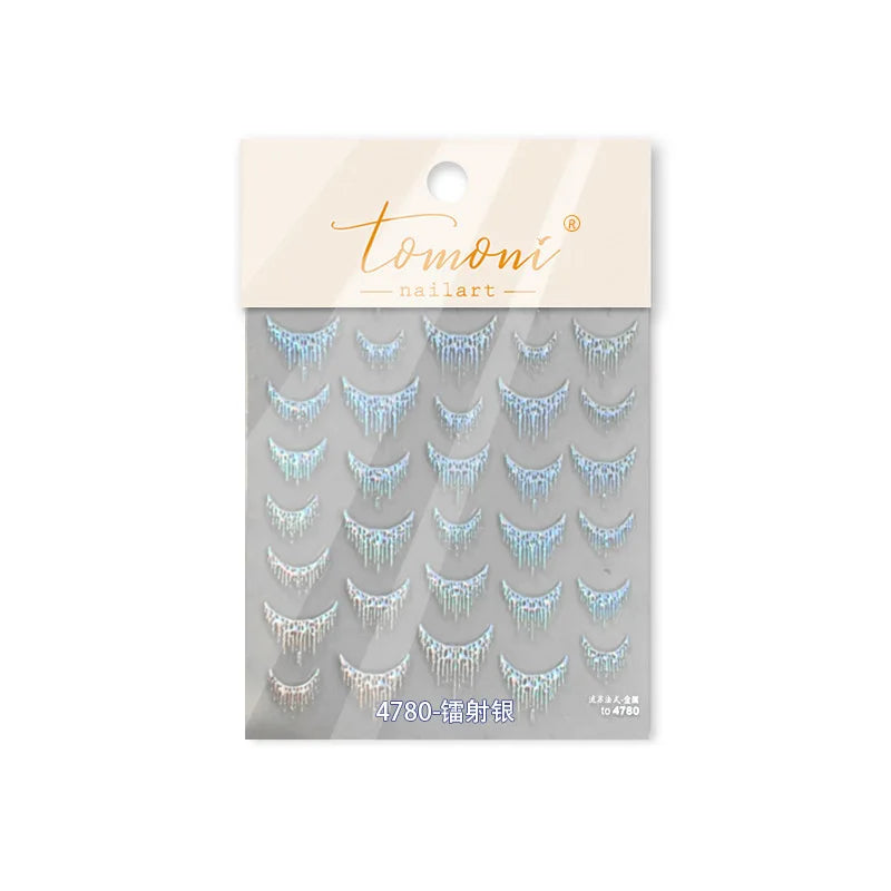 French Romantic Tassel Crescent Moon Laser Charming Gold Silver Arc Self Adhesive Nail Art Stickers Hot Stamping Manicure Decals (Online Order Only)