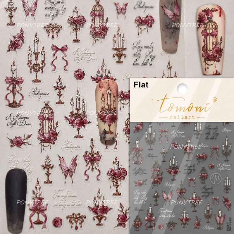 Cute Pet Creamy Rabbit Bear Dog Ribbon Bowknot Lamb Red Painted Heartbeat Flowers Adhesive Nail Art Stickers 3D Manicure Decals (Online Order Only)