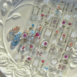 Retro Rose Gold Photo Frame Dried Flower Delicate Totem 3D Self Adhesive Nail Art Stickers 5D Shiny Rhinestone Manicure Decals (ONLINE ORDER ONLY)