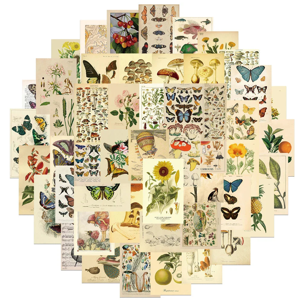 10/30/50pcs Retro Butterfly Plants Flower Graffiti Stickers Vintage Laptop Phone Luggage Motorcycle Car Aesthetic Sticker Decals (ONLINE ORDER ONLY)