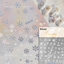 Shiny Snow Delicate Gold Pink Silver White Romantic Winter Self Adhesive Nail Art Stickers Snowflake Rhinestone Manicure Decals (ONLINE ORDER ONLY)
