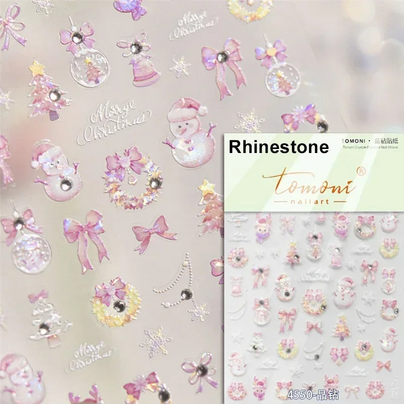 Dressy Embossment Colorful Gradient Snowflakes Laser Silver Christmas Tree Winter Bowknot Santa Nail Art Stickers Manicure Decal (Online Order Only)