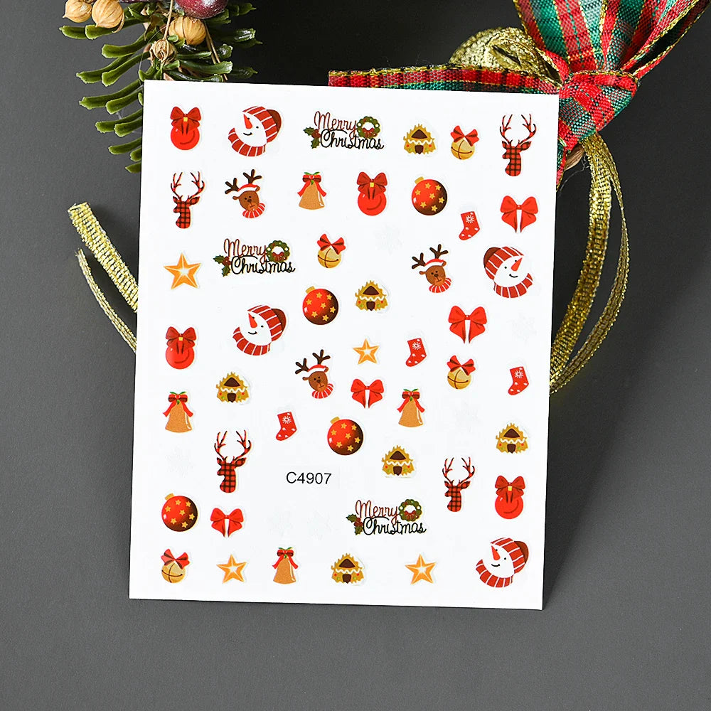 Christmas Greenery Nail Stickers Xmas Holly Animal Penguin Candy Winter Sliders Decor 2024 Holiday Decals Manicure Tips Foils *& (ONLINE ORDER ONLY)