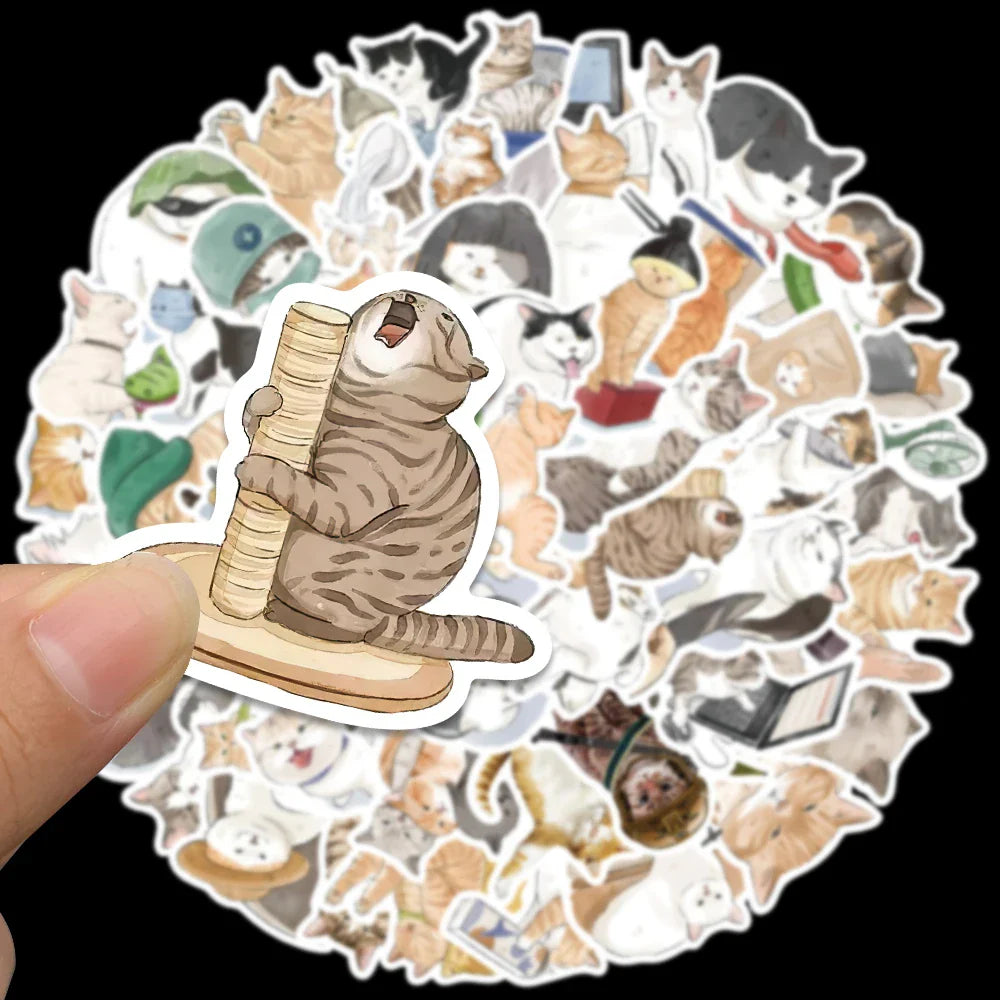 50pcs Cute Cartoon Cats Animals Stickers For Laptop Phone Guitar Notebook Vinyl Waterproof Graffiti Skateboard Car Decals (ONLINE ORDER ONLY)