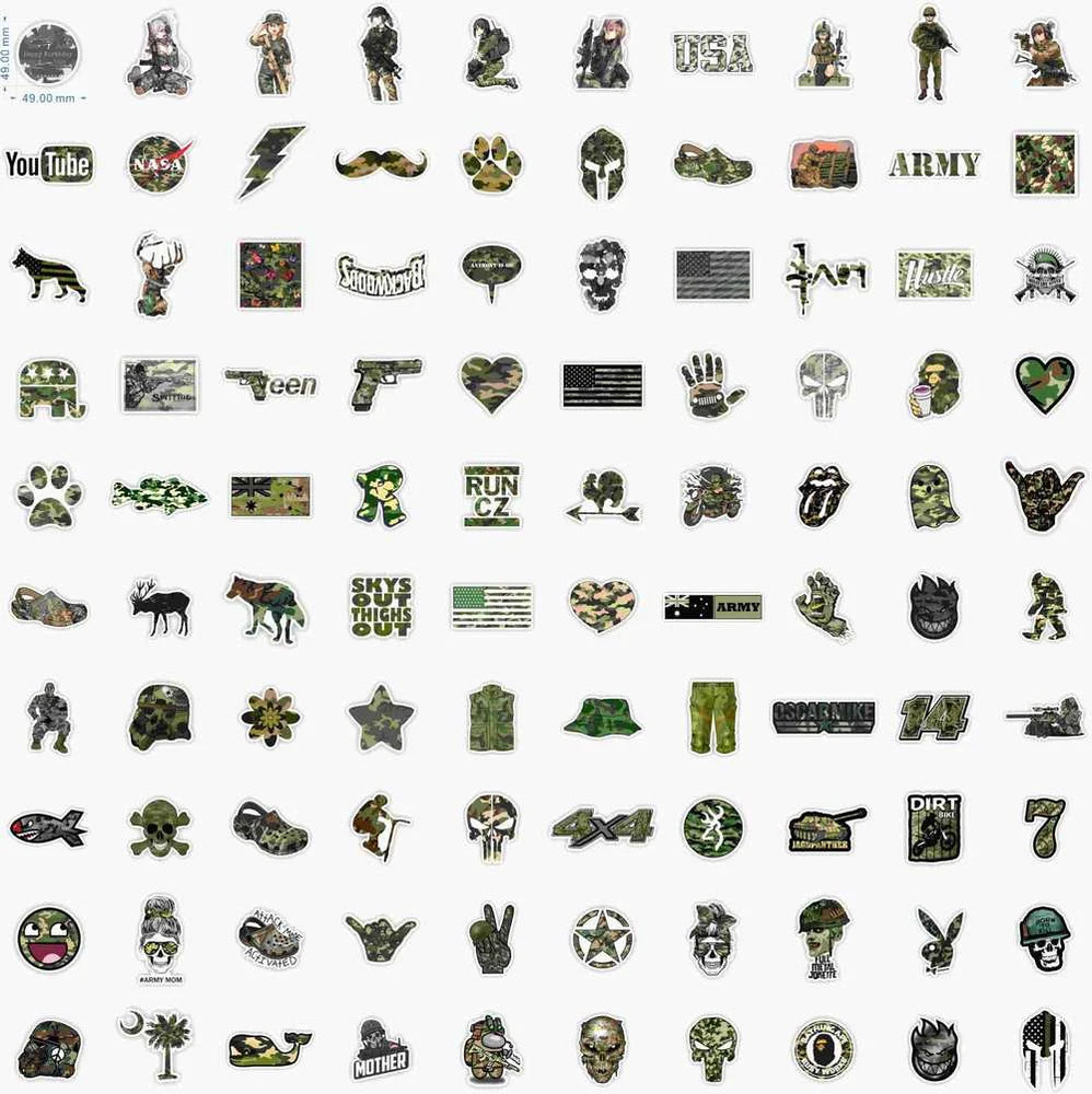 50/100PCS Military Graffiti Sticker Pack Cool Soldier Car Stickers and Decals Vinyl DIY Laptop Skateboard Phone Case for Boys (ONLINE ORDER ONLY)