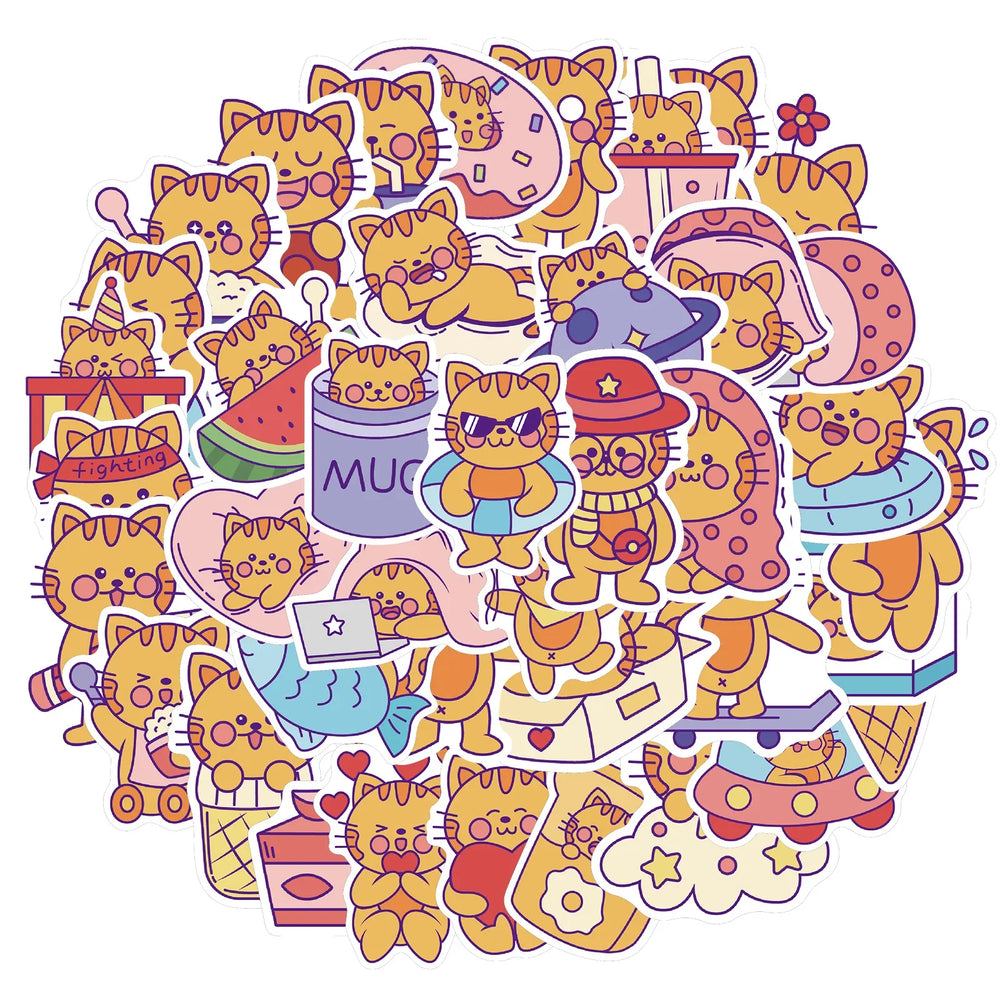 40PCS  Cat MEME Funny Animals Stickers Vintage Toy DIY Kids Notebook Luggage Motorcycle Laptop Refrigerator Decals Graffiti (Online Order Only)