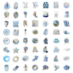 10/30/60PCS Ins Style Simple Blue Stickers Cute Cartoon Decal DIY Notebook Phone Fridge Suitcase Skateboard Car Sticker Kids Toy (Online Order Only)