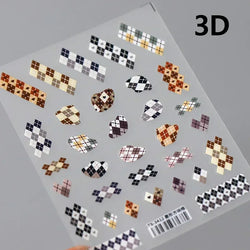 Charming Geometric Black Khaki Brown Grid Houndstooth Snowflake Flat Chic  Adhesive Nail Art Decoration Stickers Manicure Decals (Online Order Only)