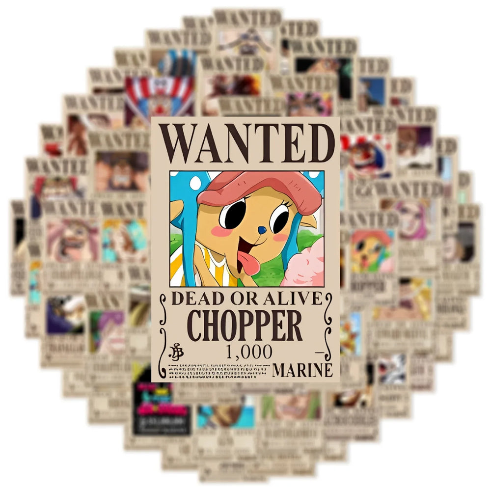 One Piece Wanted Posters Stickers: 50pcs Cool Anime Decals (ONLINE ORDER ONLY)