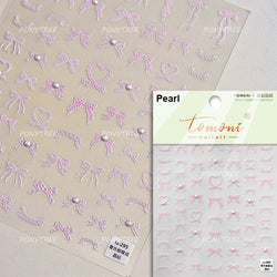 Chic Shiny Lace Pink Black White Bowknot Pearl Rhinestones Charming 3D Self Adhesive Nail Art Decoration Sticker Manicure Decals (Online Order Only)