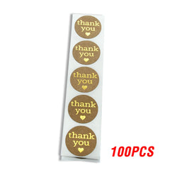Round Thank You Stickers With Heart 1inch 100-500pcs Gold Foil Label Stickers Gift Packaging Seals Kraft Stationery Sticker (ONLINE ORDER ONLY)