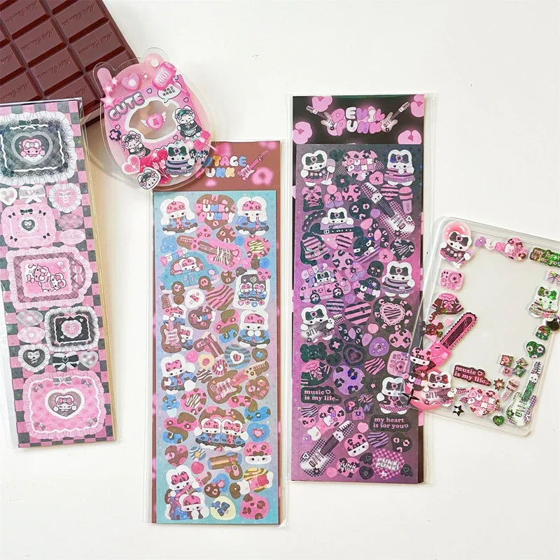Korean ins Cute Punk Rock Bunny Stickers Hand Account Idol Card DIY Material Decorative Sticker Personalized Kawaii Stationery (Online Order Only)