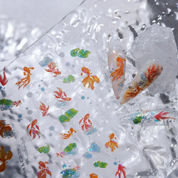 Lotus Leaf Brocaded Carp Koi Playing Goldfish Cavort Ripple Droplet Water Bubbles Self Adhesive Nail Art Stickers Manicure Decal (Online Order Only)
