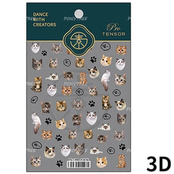 Cute Leopard Cat Ginger Cat Paw Bowknot Knitting Wool Ball Fish Self Adhesive Nail Art Stickers IllusionChic Manicure Decals (ONLINE ORDER ONLY)