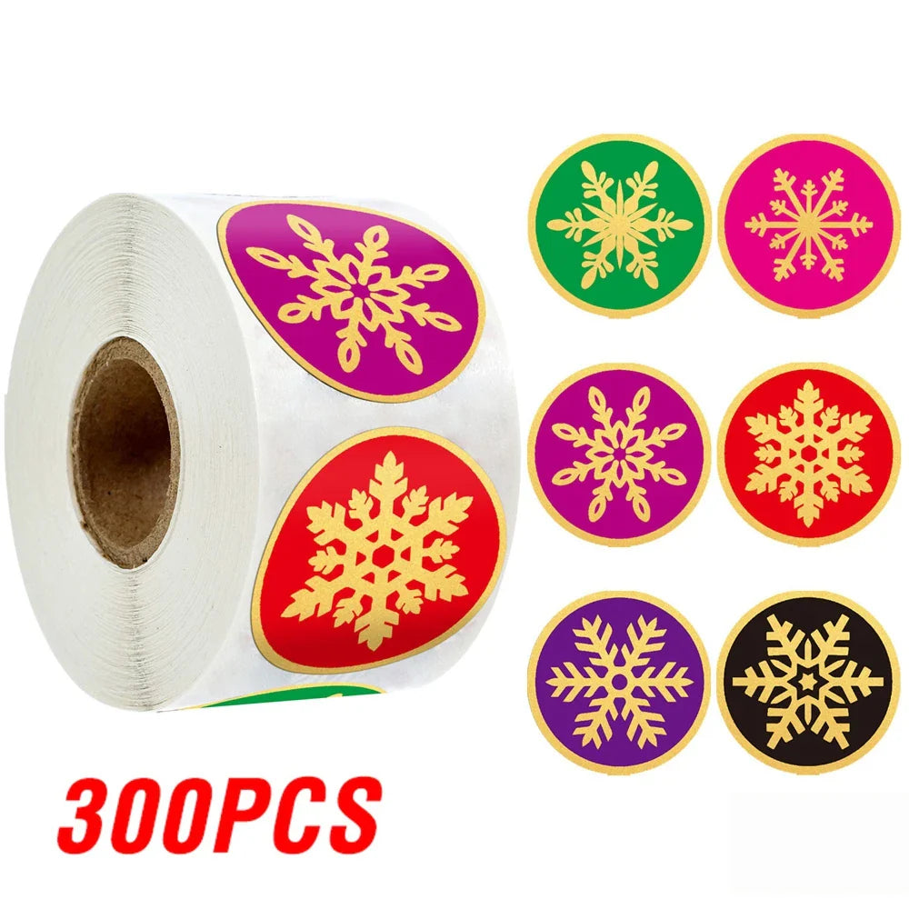 100-500Pcs Gold Snowflake Christmas Stickers Candy Bag Envelopes Sealing Label Christmas Gifts Box Decorations Sticker (ONLINE ORDER ONLY)