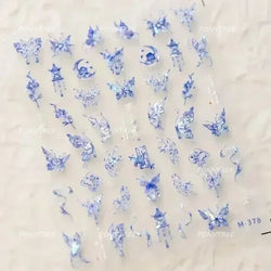 Charming Delicate Sapphire Color Blue Black Stroke Butterfly Jelly Relief Rhinestone Adhesive Nail Art Stickers Manicure Decals (Online Order Only)