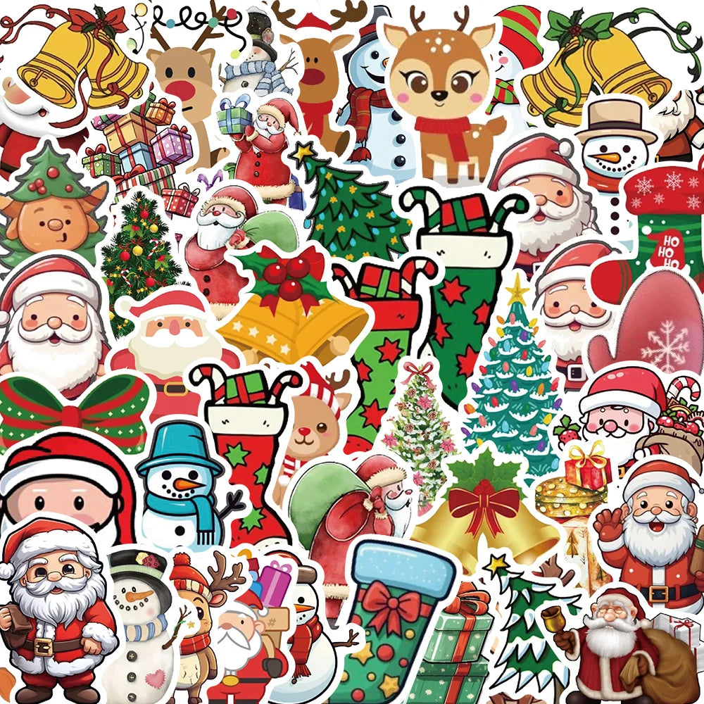 50pcs Retro Christmas Cartoon Children Stickers Decals Decoration DIY Phone Notebook Suitcase Laptop Fridge Wall Sticker (ONLINE ORDER ONLY)