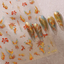 Charming Red Rose Phoenix Flower Wing Leaves Flower Feather Pearl Relief Embossed 5D Adhesive Nail Art Stickers Manicure Decals (ONLINE ORDER ONLY)