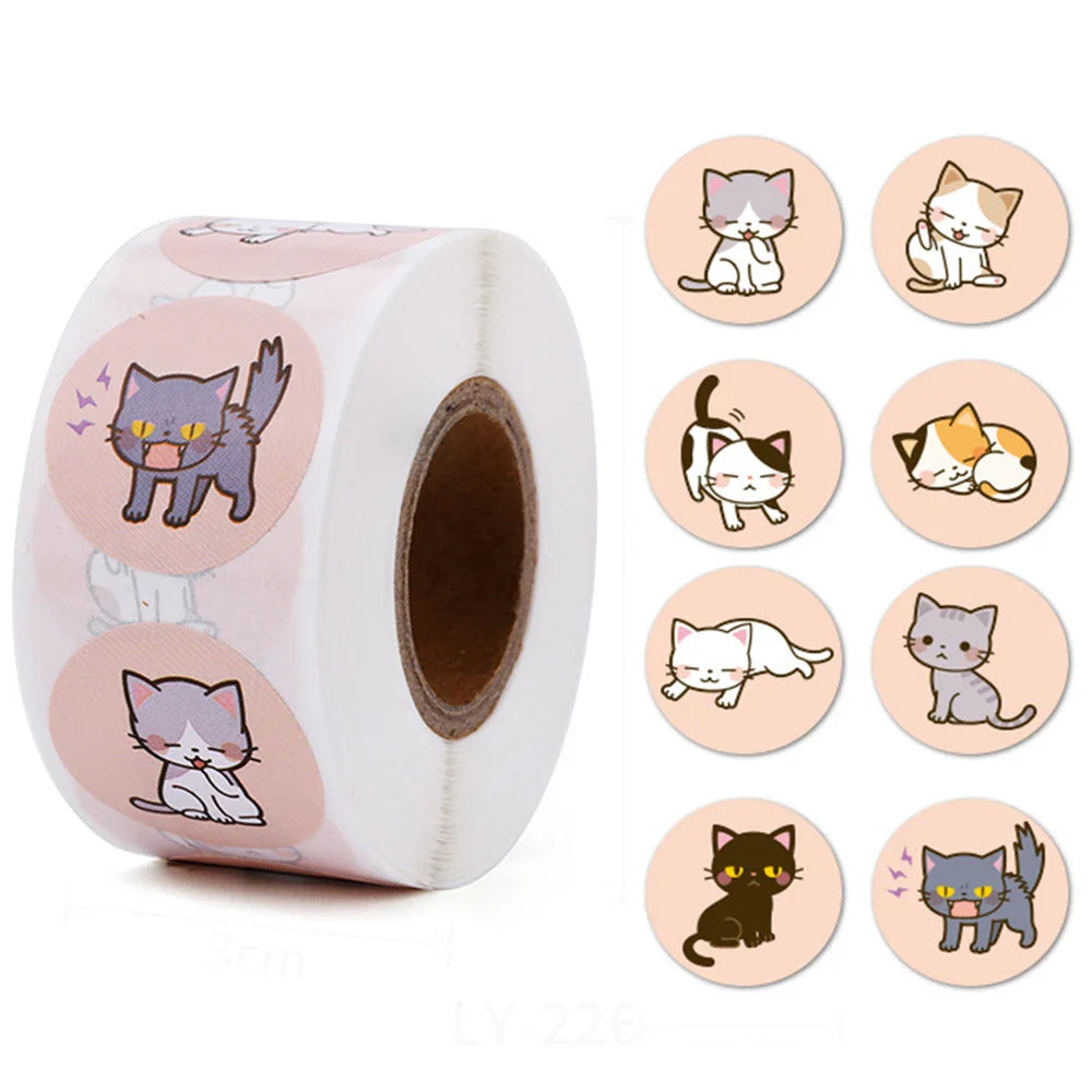 500pcs/Roll Cartoon Animal Stickers Anime Round Seal Diy Laptop Decals Stickers Cute Book Children Reward Kids Toy Gift (ONLINE ORDER ONLY)