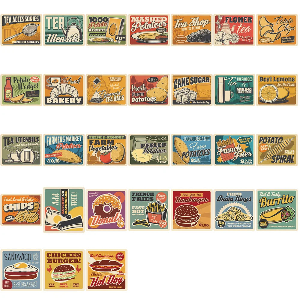 10/30/65pcs 90s Retro American Poster Stickers Vintage Decals Notebook Laptop Suitcase Motorcycle Car Sticker Kids Classic Toy (Online Order Only)