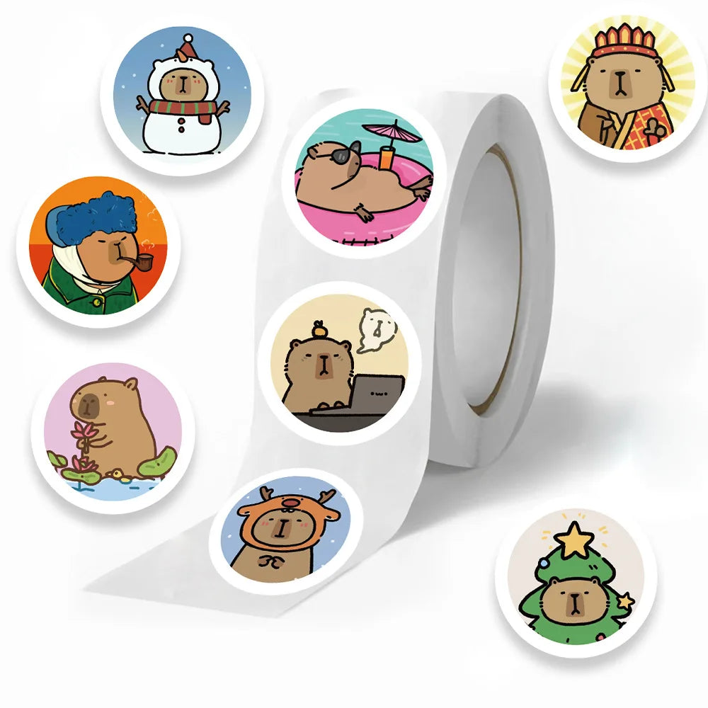 500pcs/roll Cute Capybara Cartoon Graffiti Stickers DIY Phone Guitar Laptop Notebook Suitcase Waterproof Sticker Kids Toy (ONLINE ORDER ONLY)