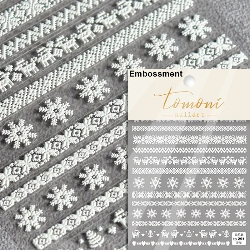 Dressy Embossment Colorful Gradient Snowflakes Laser Silver Christmas Tree Winter Bowknot Santa Nail Art Stickers Manicure Decal (Online Order Only)