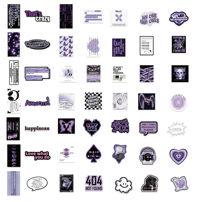 10/30/60PCS INS Purple Black PVC Sticker Aesthetic DIY Decoration Scrapbooking Stationery Hand Accounting Supplies for Kids (ONLINE ORDER ONLY)