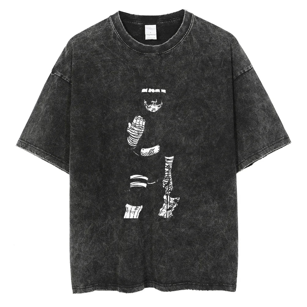 Naruto Rock Lee Streetwear T Shirt Vintage Washed Black (ONLINE ORDER ONLY)