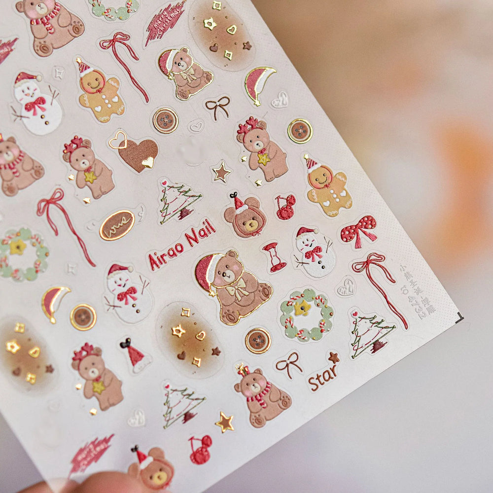 Santa's Hat Candy Santa Claus Christmas Tree Bell Elk 5D Self Adhesive Nail Art Stickers Button Snowflake Cherry Manicure Decals (ONLINE ORDER ONLY)