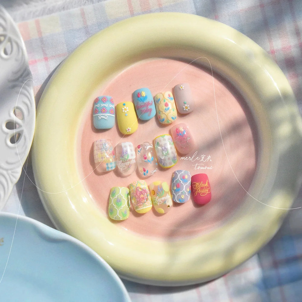 Chic Lavender Tulip Flower Bowknot Totem Center Symmetric Pattern Daisy Line Gird Self Adhesive Nail Art Stickers Manicure Decal (ONLINE ORDER ONLY)