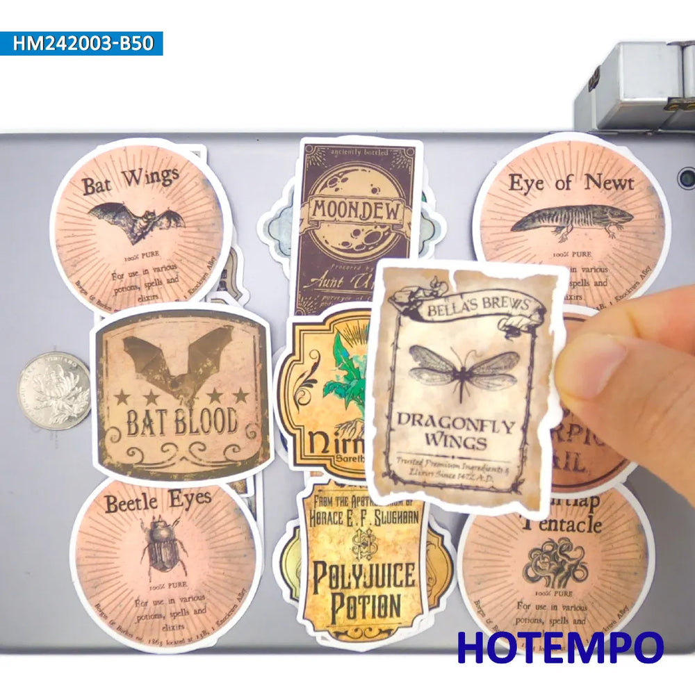 20/30/50Pieces Funny Witch Brew Retro Alchemy Magic Potion Stickers for Bottle Glass Cup Phone Luggage Scrapbook Laptop Sticker (Online Order Only)