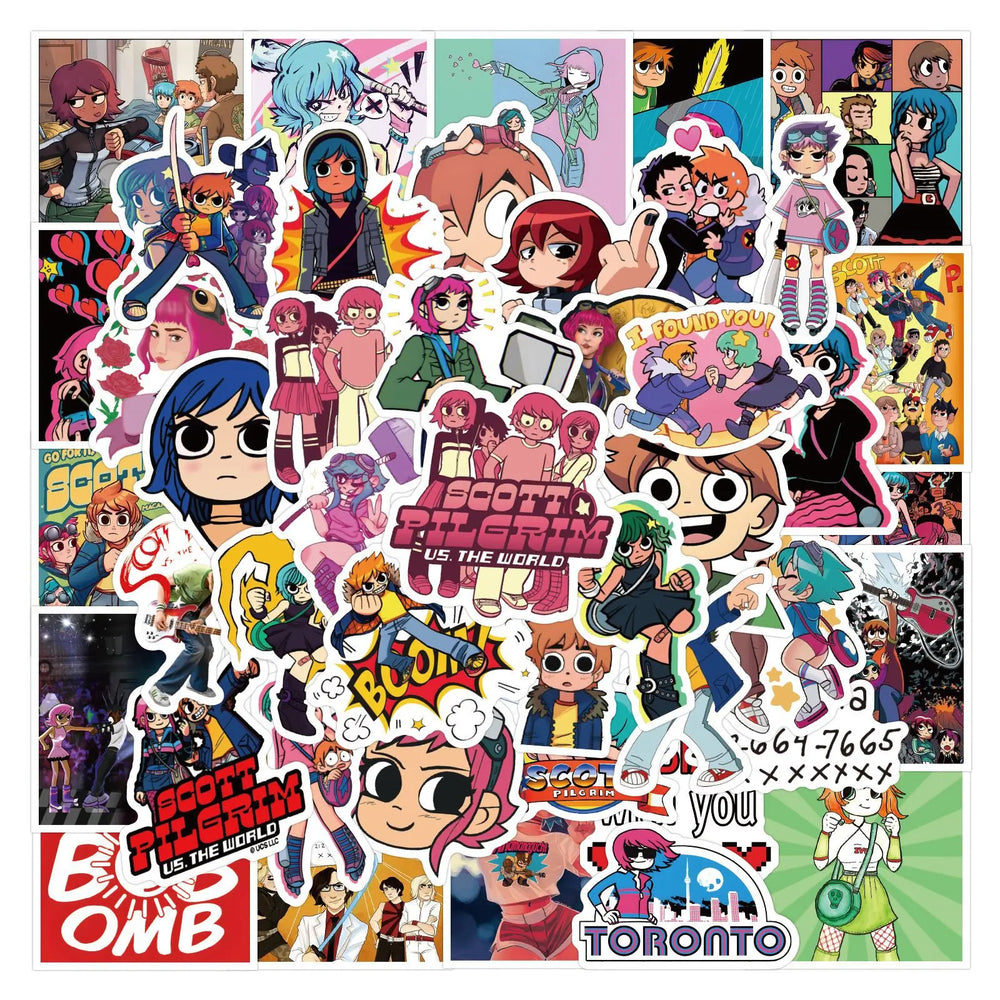 10/30/55/110PCS Scott Pilgrim Stickers Animation Decals Waterproof Cartoon stickers Kids Toys Scrapbook Luggage Guitar Car Bike (ONLINE ORDER ONLY)