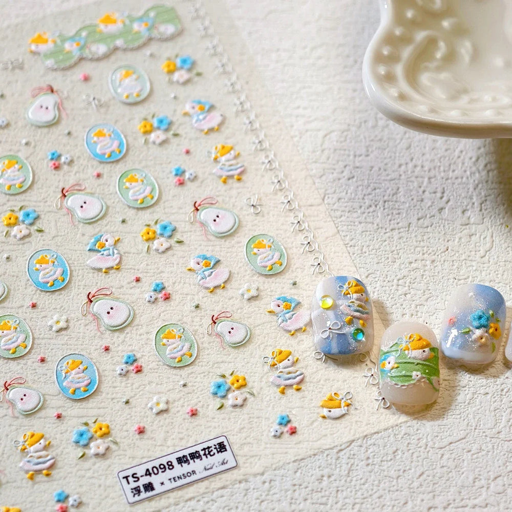 Cute Duck Pear Bowknot Mini Flower Duckling Line Bow Photo Frame Seal Stamp Figure Self Adhesive Nail Art Sticker Manicure Decal (ONLINE ORDER ONLY)