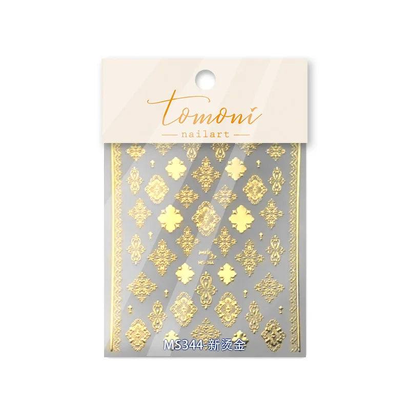 Gold Stamped Silver Totems Geometric Patterns Figure 5D Self Adhesive Nail Art Stickers Stars Bohemia Manicure Decals Wholesale (Online Order Only)
