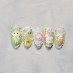 Picnic Cat Kitten Bowknot Flower Fish Butterfly Tree Mushroom Star Moon Cat's Paw Adhesive Nail Art Sticker Cute Manicure Decals (Online Order Only)