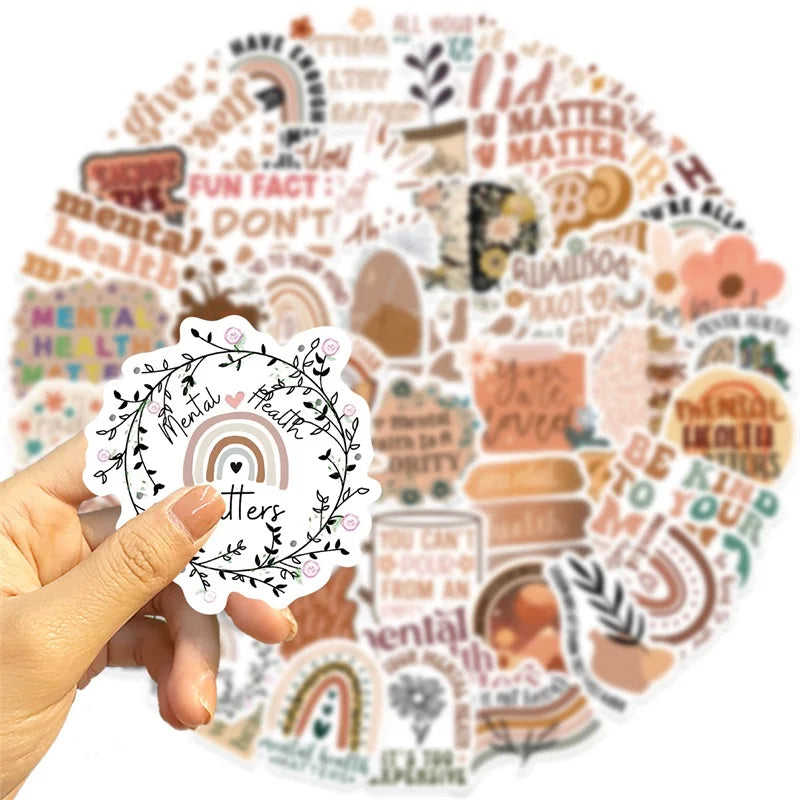 50PCS Boho Mental Health PVC Sticker Aesthetic DIY Children's Decoration Scrapbooking Stationery Hand Accounting Tool Supplies (ONLINE ORDER ONLY)