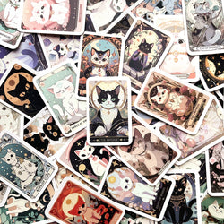 Cartoon Cat Tarot Stickers Waterproof Astrology Decals Scrapbooking Laptop Luggage (Online Order Only)