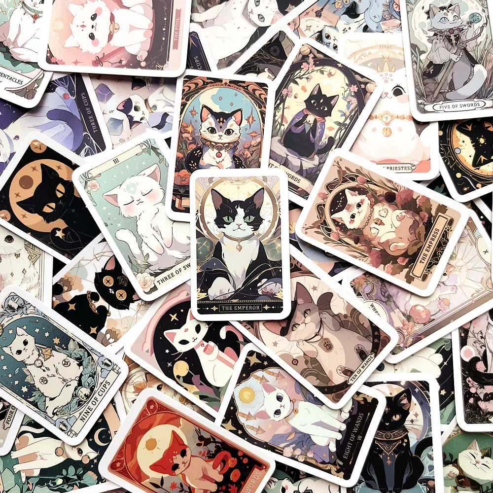 Cartoon Cat Tarot Stickers Waterproof Astrology Decals Scrapbooking Laptop Luggage (Online Order Only)