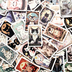Cartoon Cat Tarot Stickers Waterproof Astrology Decals Scrapbooking Laptop Luggage (Online Order Only)