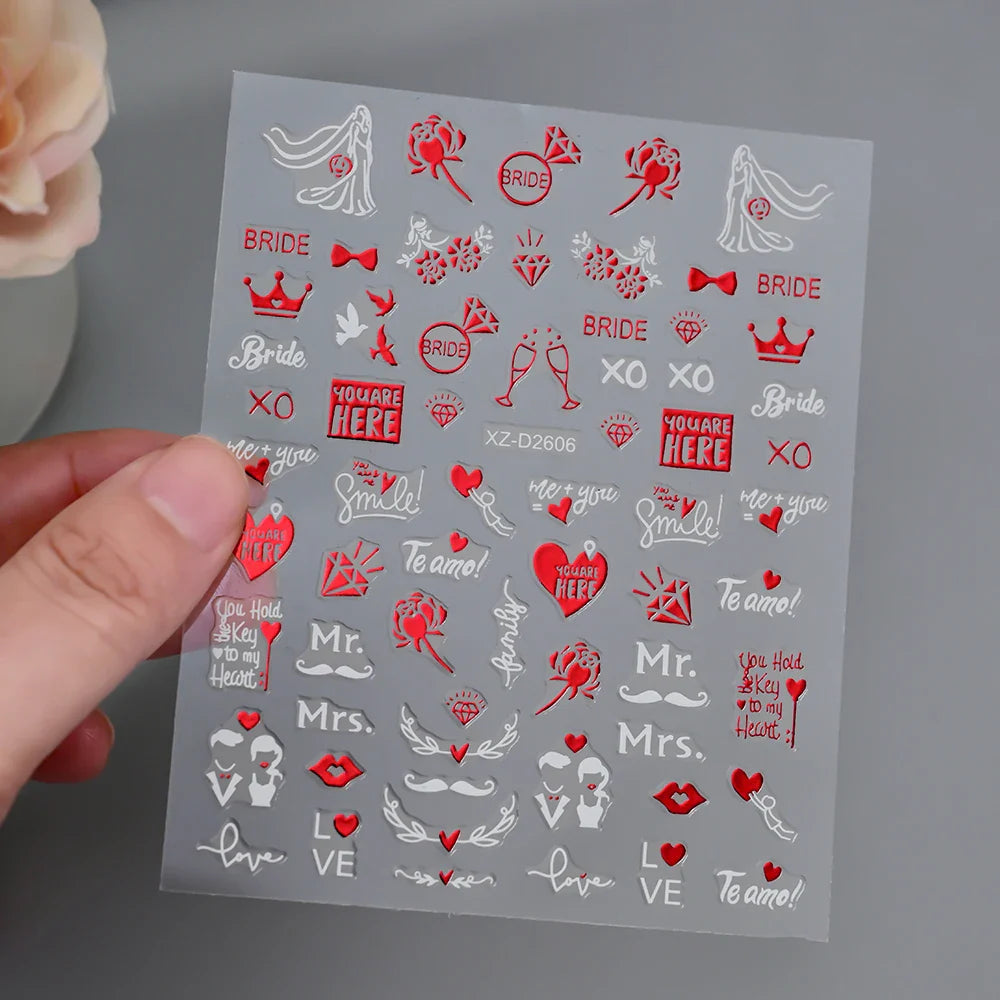 1pc Bohemian Valentine Nail Stickers 3D Self-Adhesive Fantasy Nail Art Glitter Sun, Heart, Lock, Star & Moon Designs Nail Decals (ONLINE ORDER ONLY)
